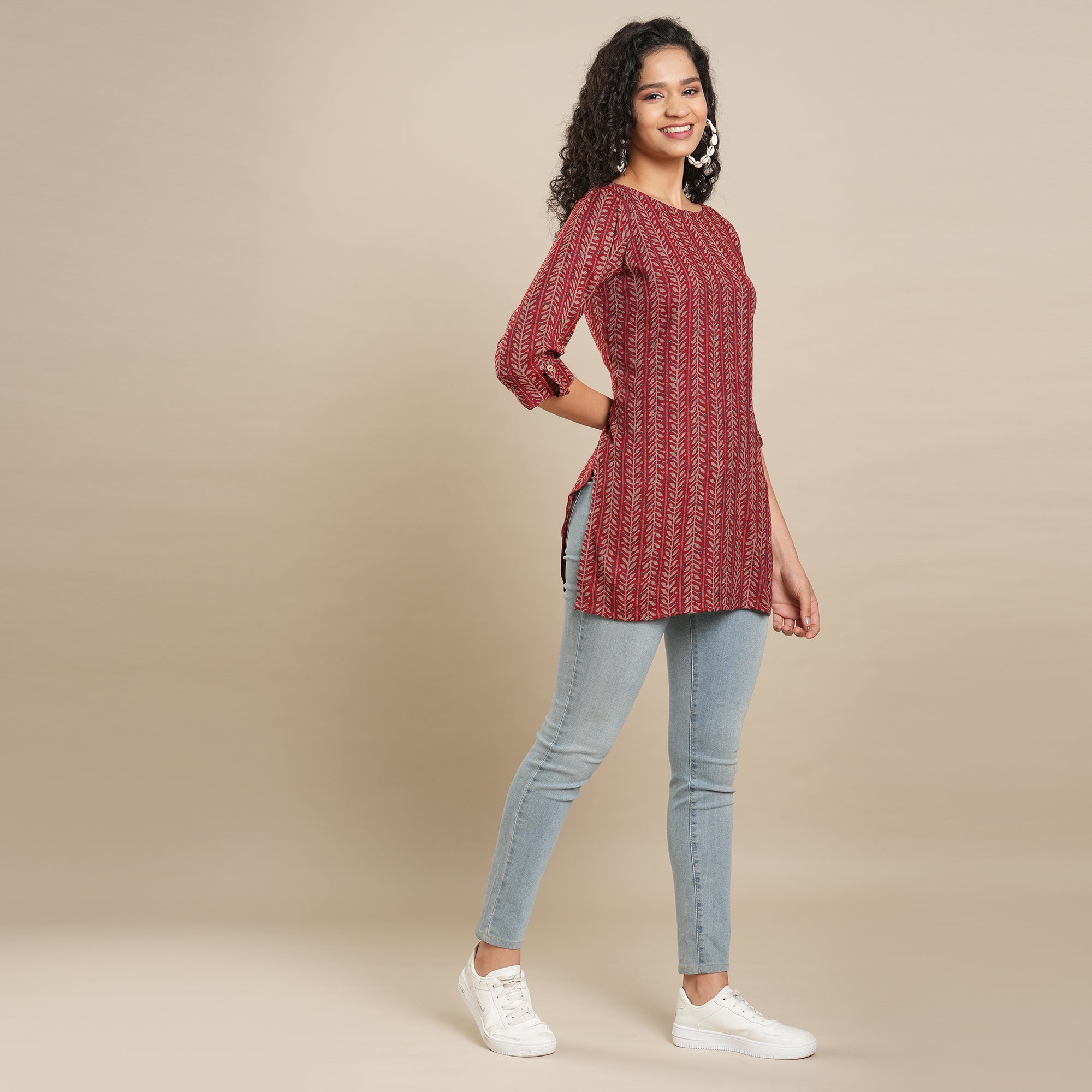 Maroon Printed Rayon Top