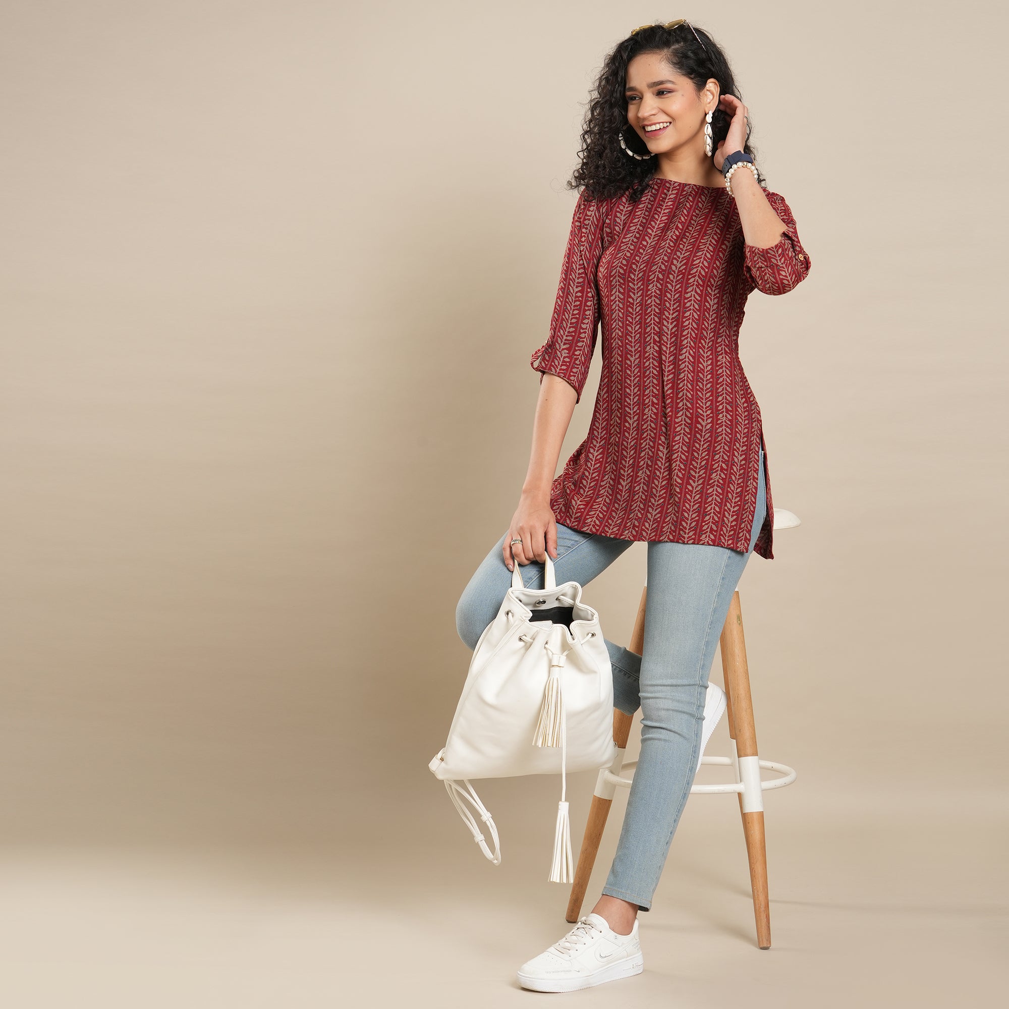 Maroon Printed Rayon Top