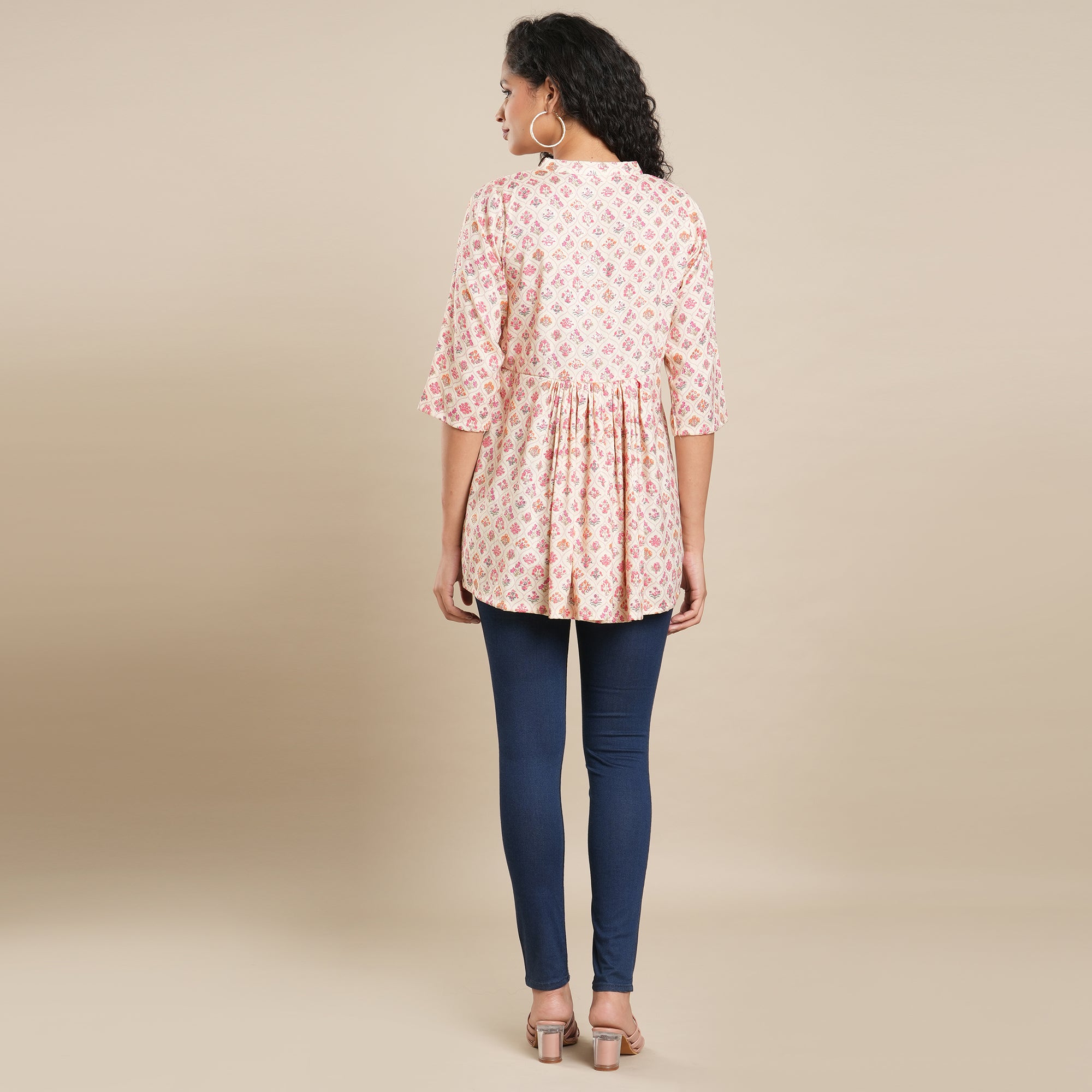 Pink Floral Foil Printed Rayon Top