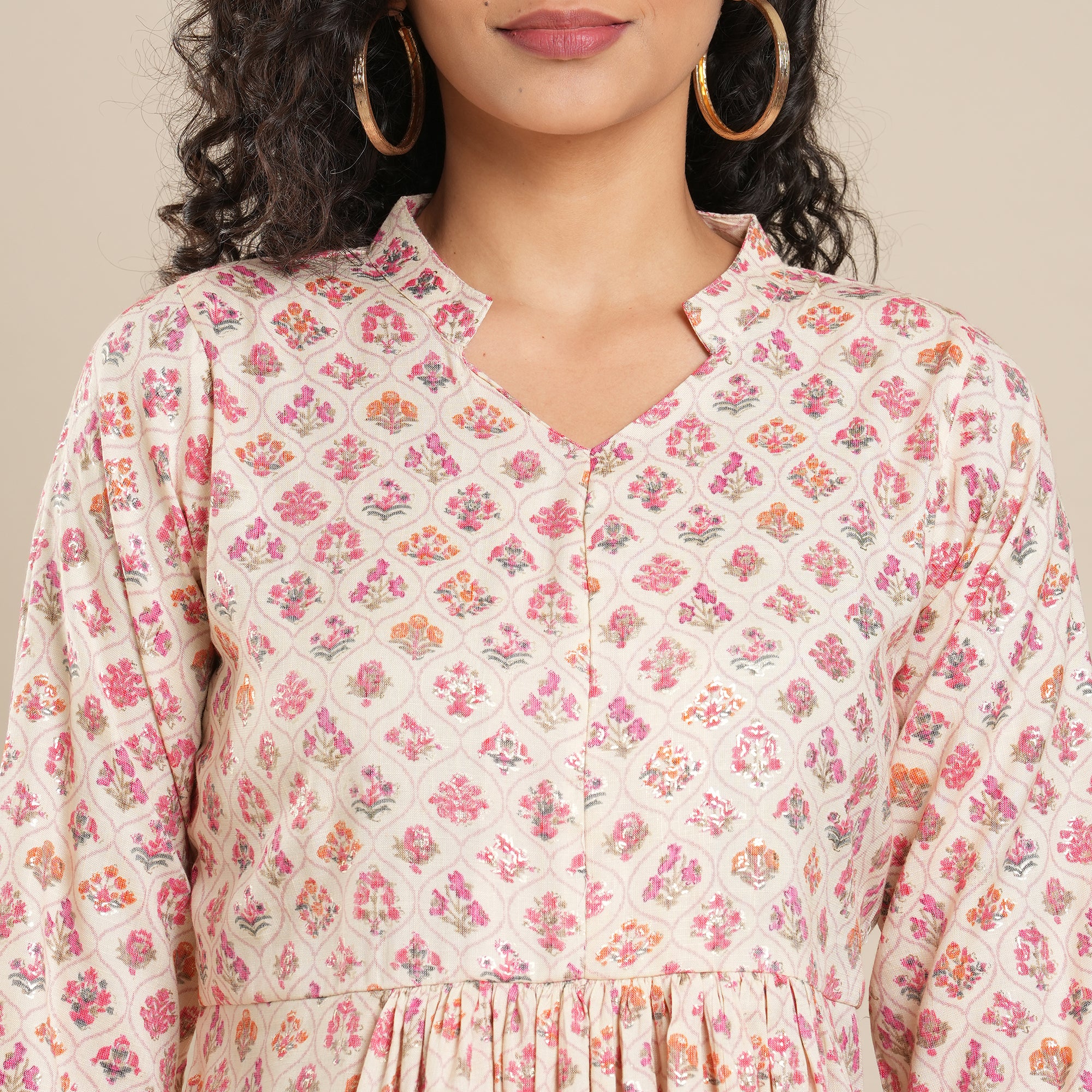 Pink Floral Foil Printed Rayon Top