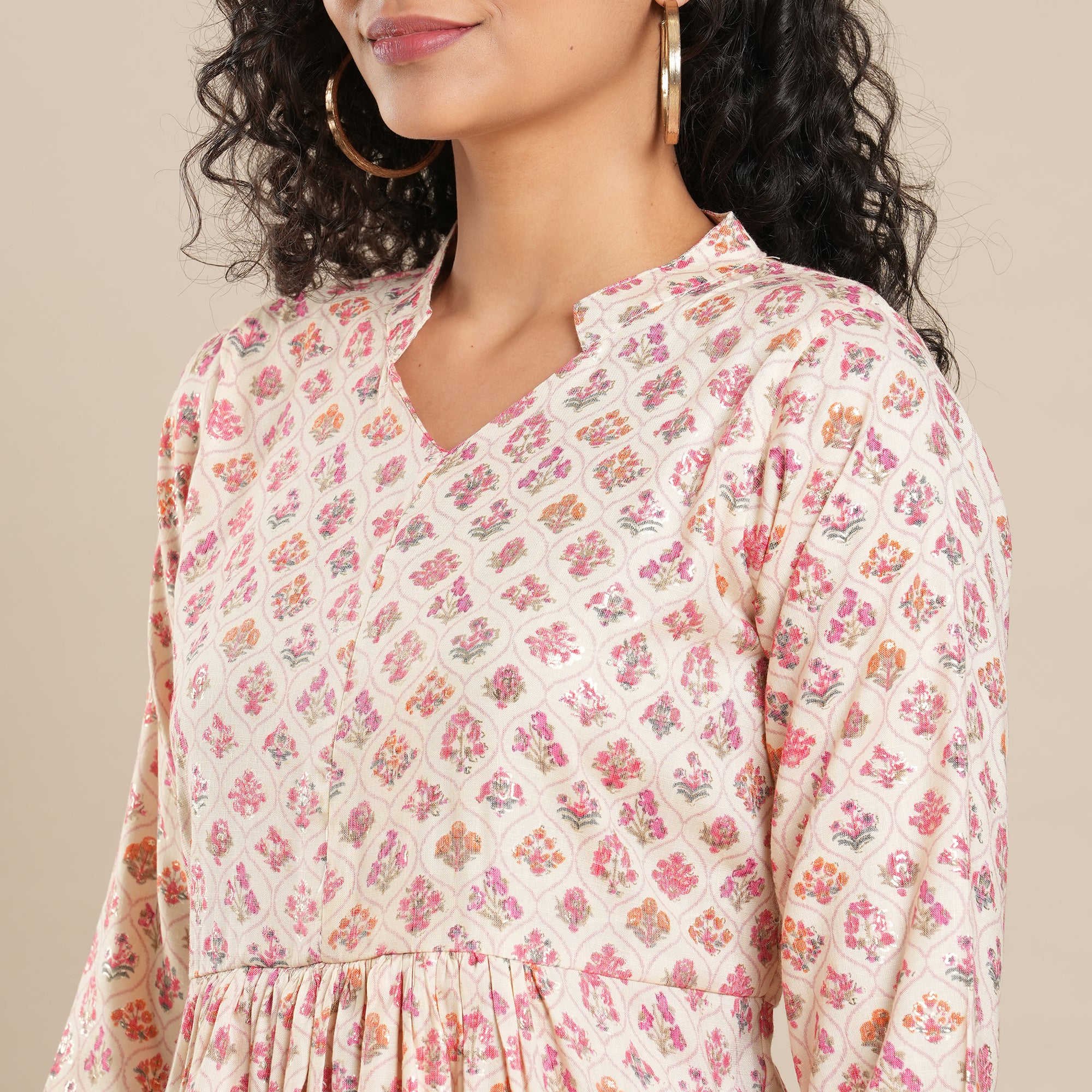 Pink Floral Foil Printed Rayon Top