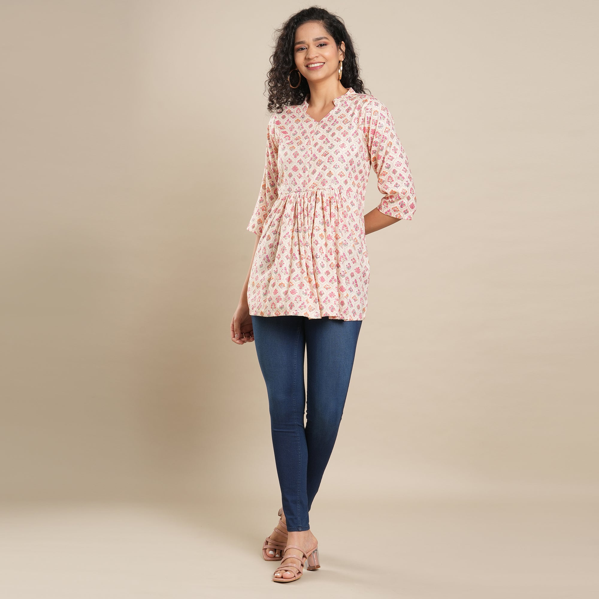 Pink Floral Foil Printed Rayon Top