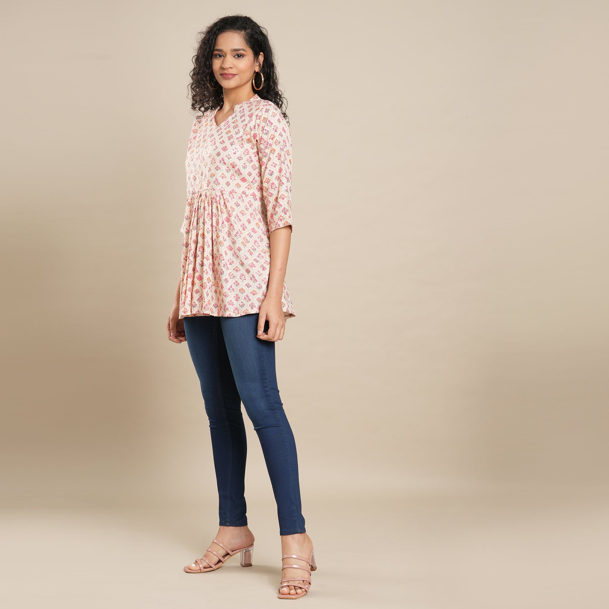Pink Floral Foil Printed Rayon Top