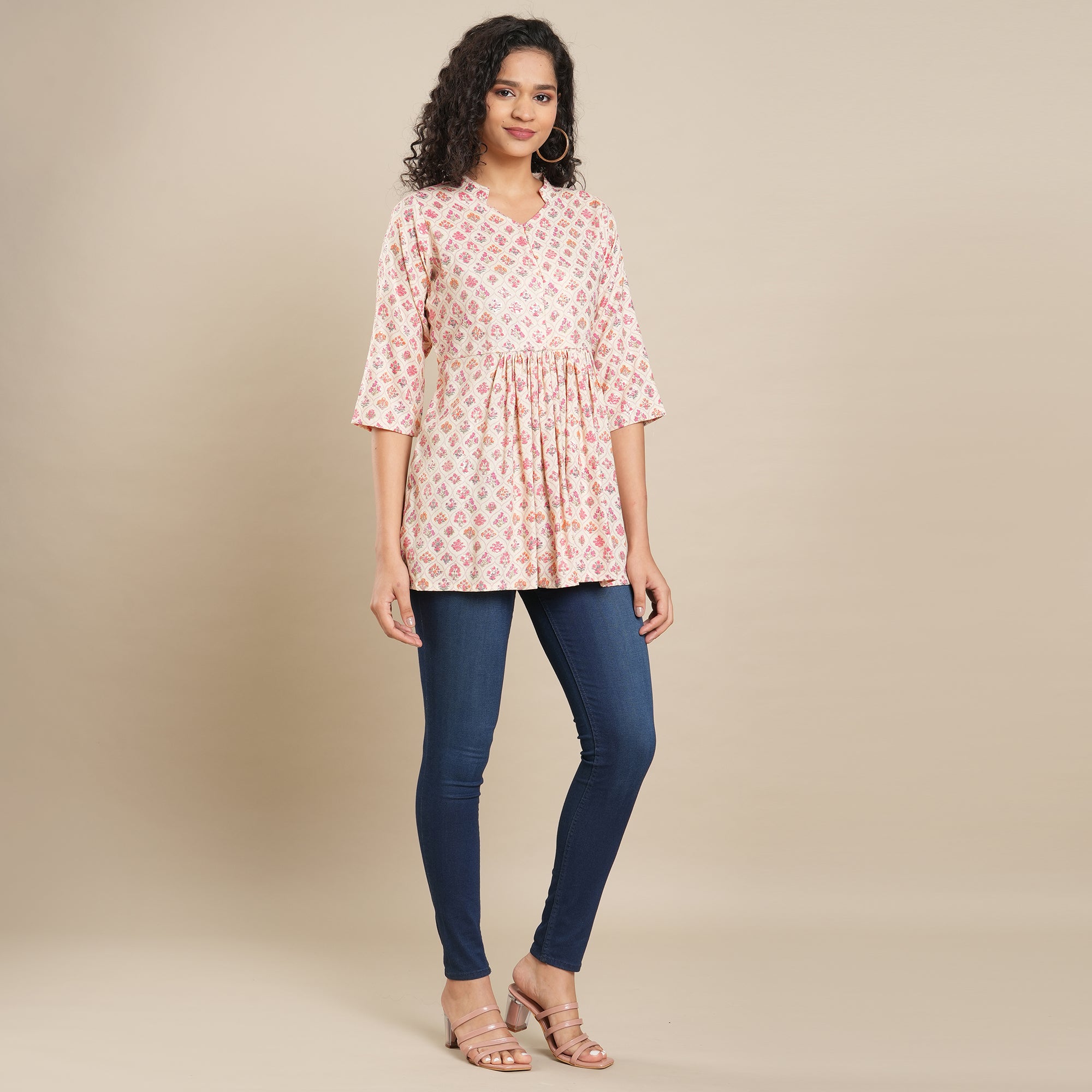 Pink Floral Foil Printed Rayon Top