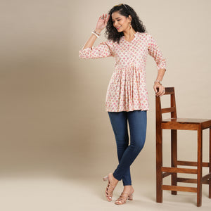 Pink Floral Foil Printed Rayon Top