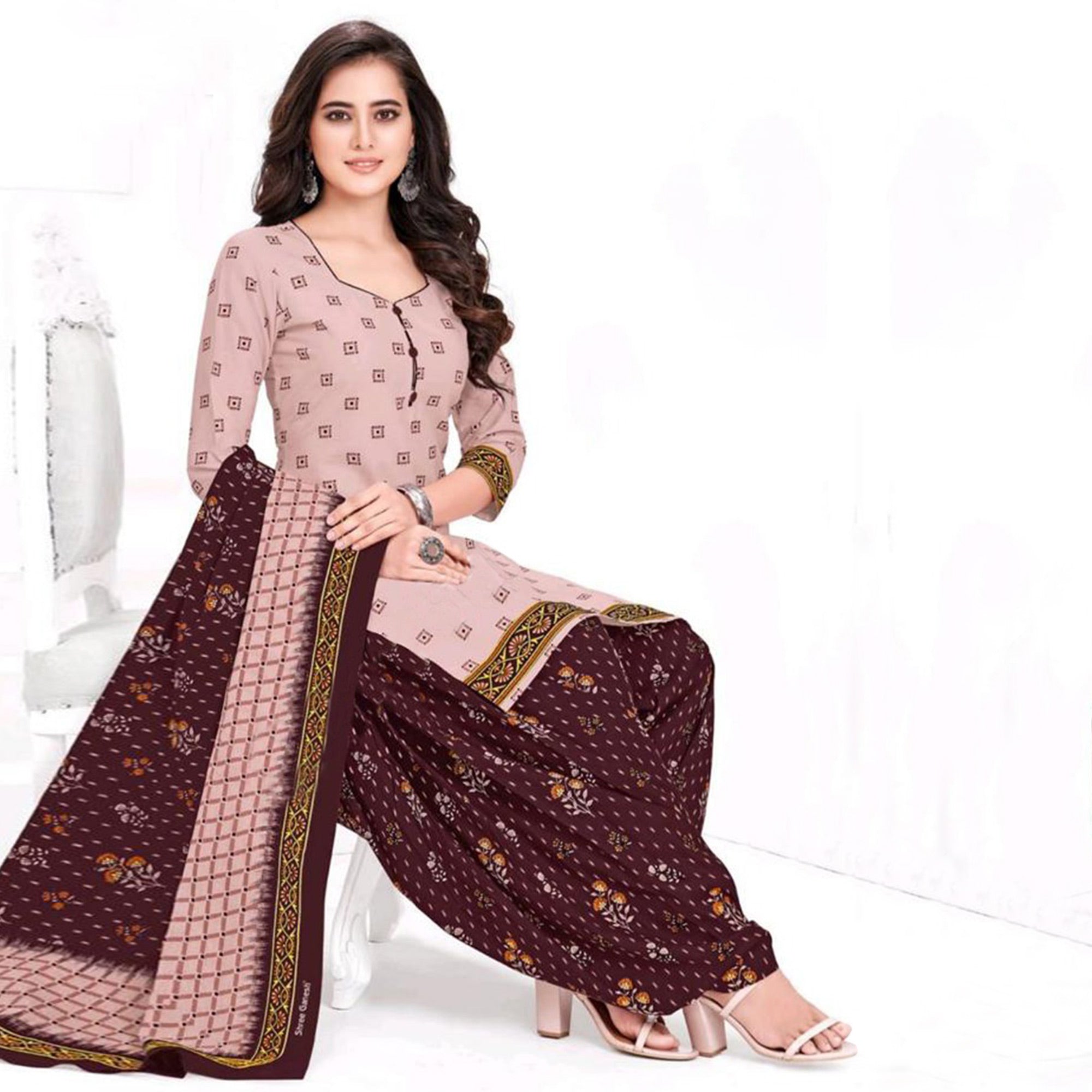 Multicolor Printed Leon & Crepe Patiala Dress Material Pack Of 3