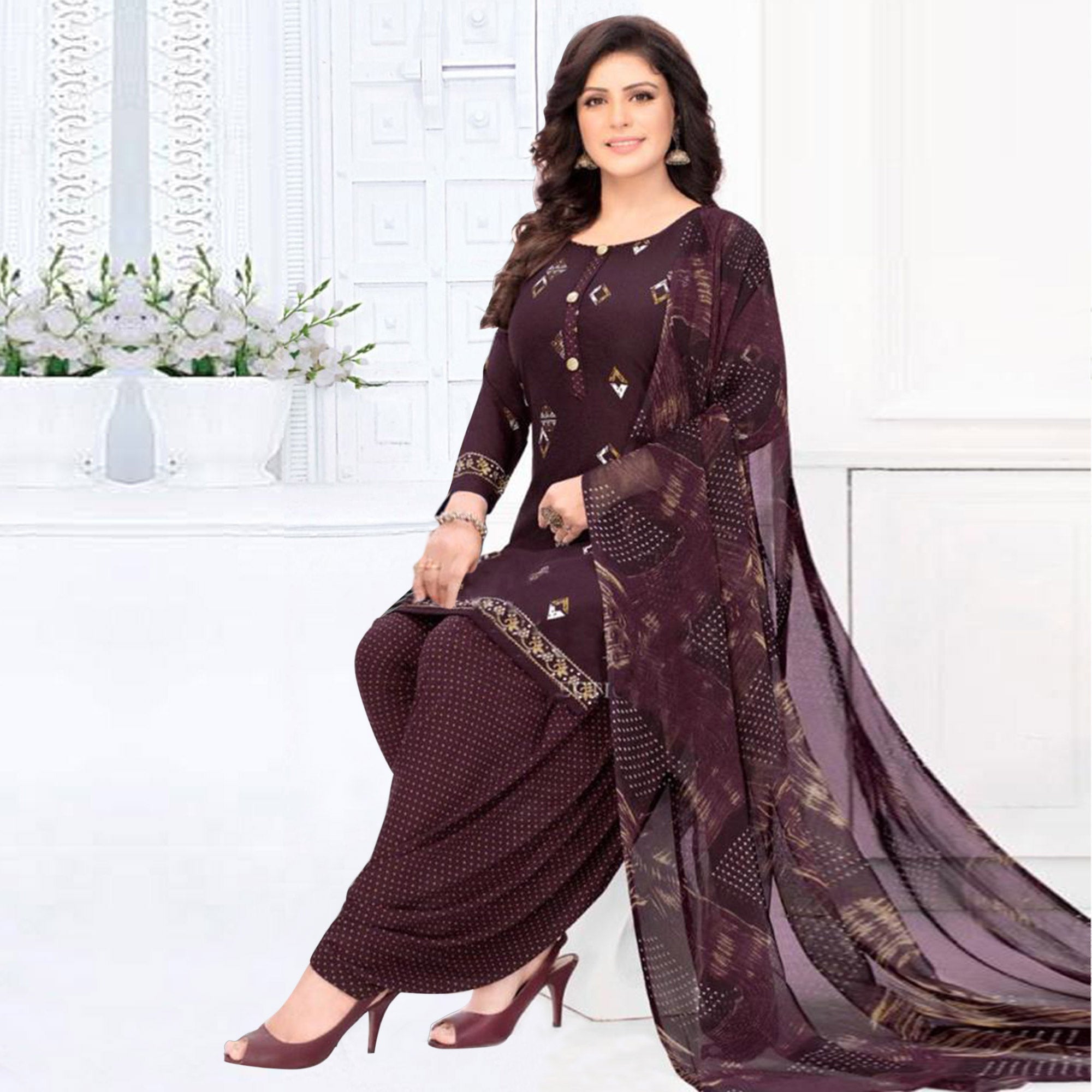 Multicolor Printed Leon & Crepe Patiala Dress Material Pack Of 3