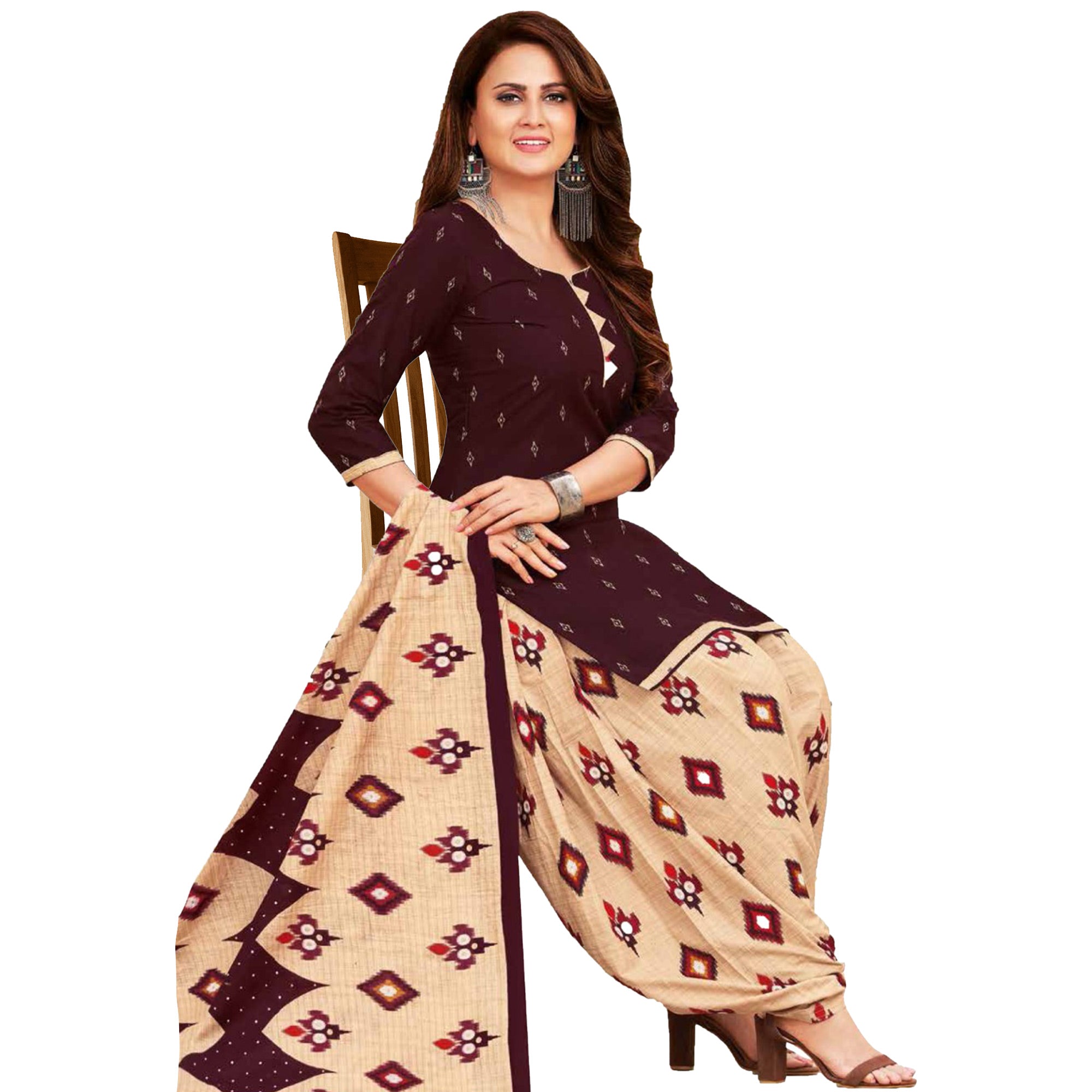 Black And Wine Printed Crepe Patiala Dress Material Pack Of 2