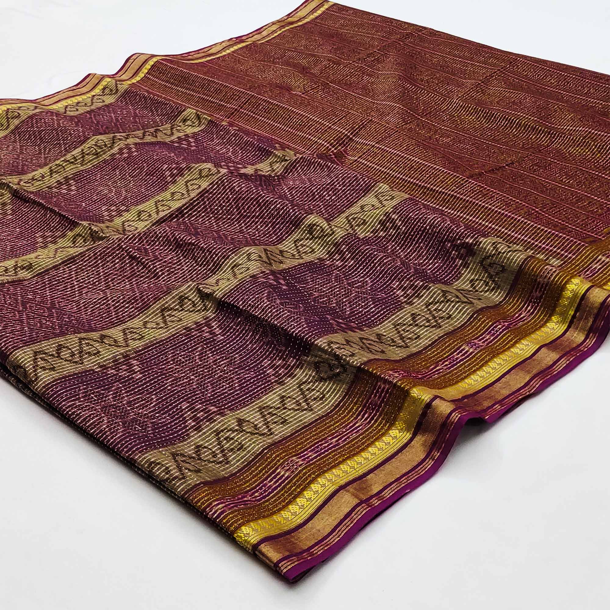 Purple Casual Wear Ikkat Printed Cotton Silk Saree