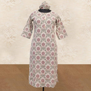 Aariya Designs - Beige-Maroon Colored Casual Wear Printed Cotton Kurti - Peachmode