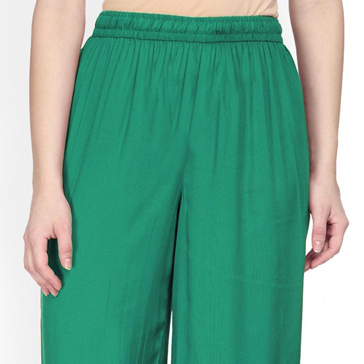 Admiring Turquoise Green Colored Casual Wear Rayon Palazzo - Peachmode