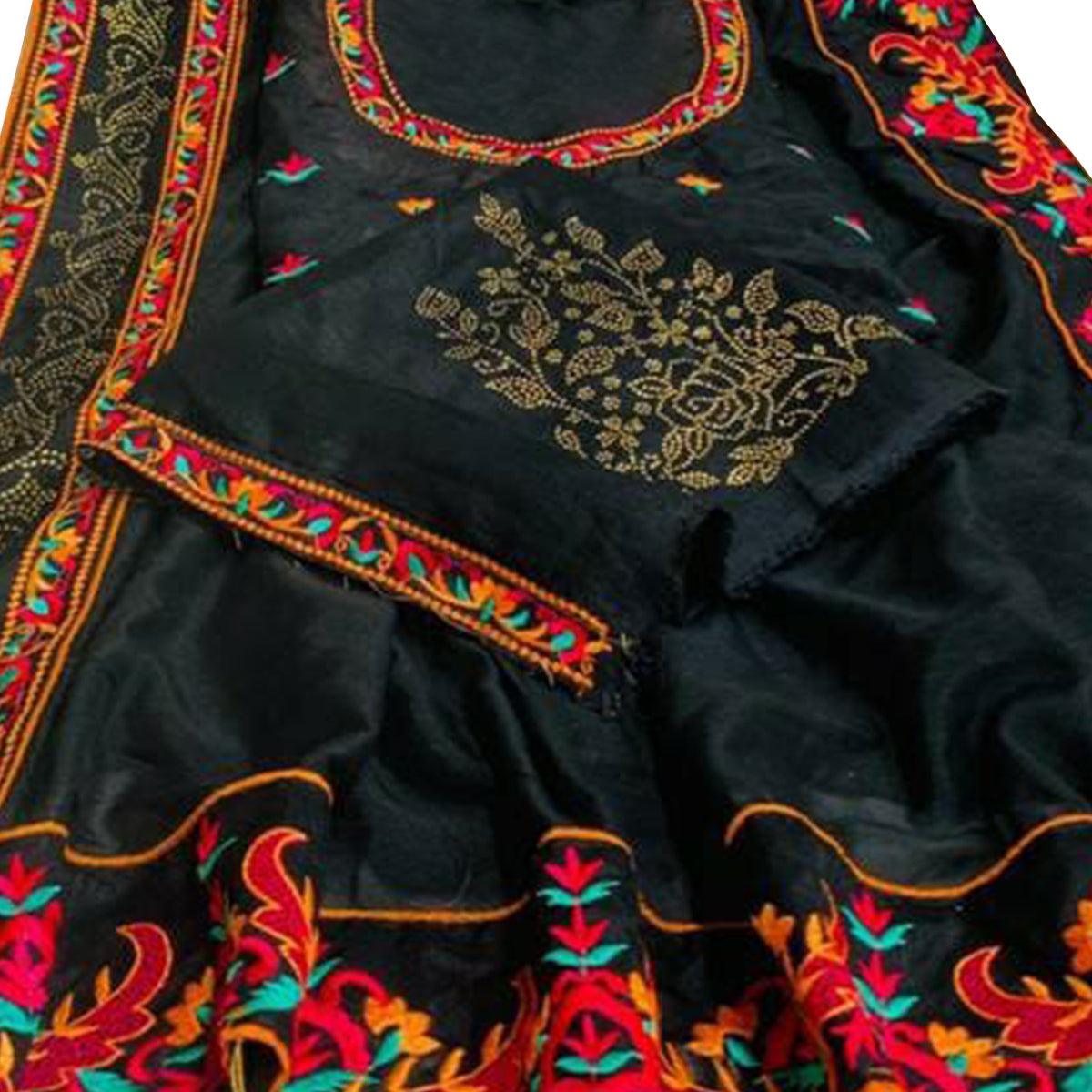 Adorable Black Colored Party Wear Embroidered Art Silk Saree With Tassels - Peachmode