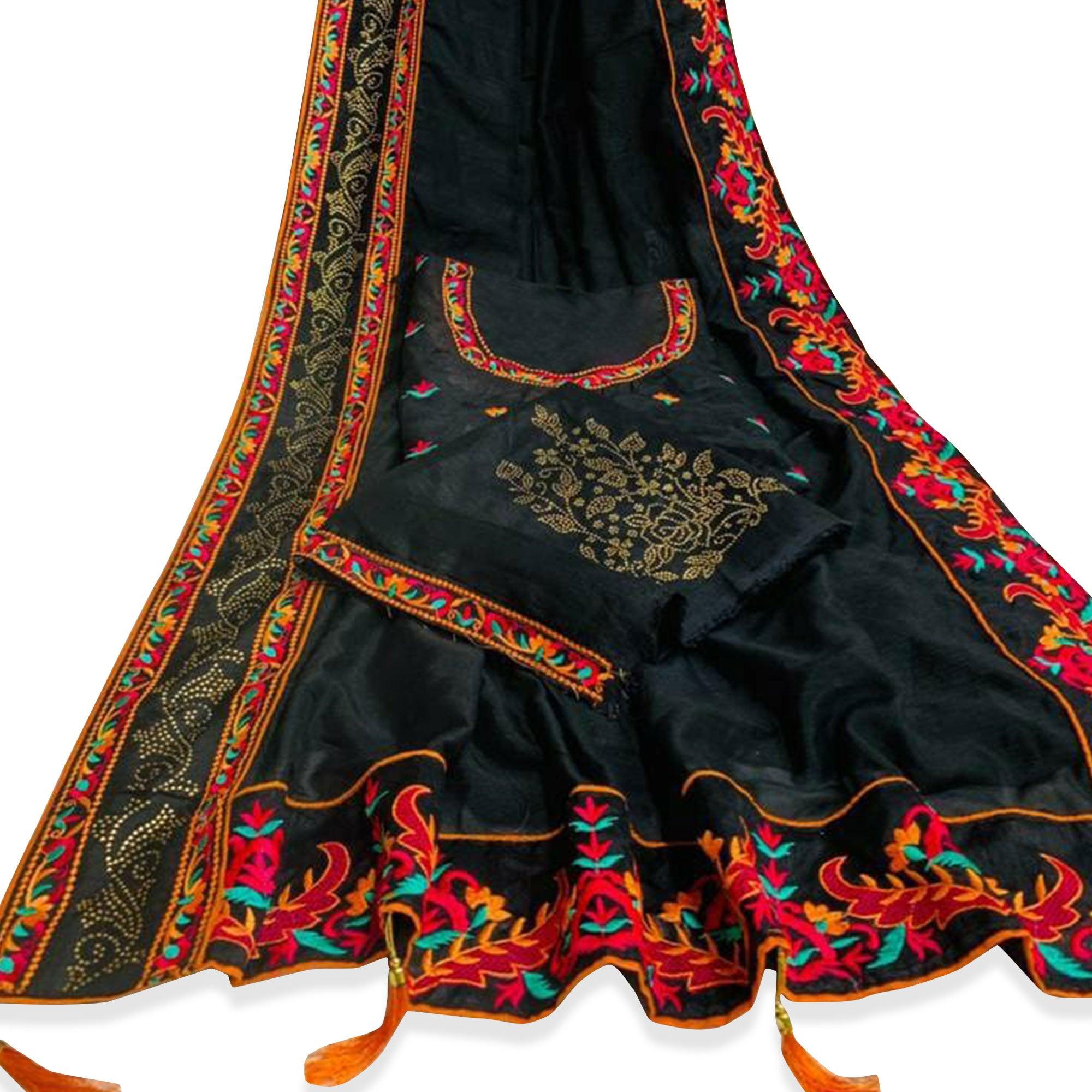 Adorable Black Colored Party Wear Embroidered Art Silk Saree With Tassels - Peachmode