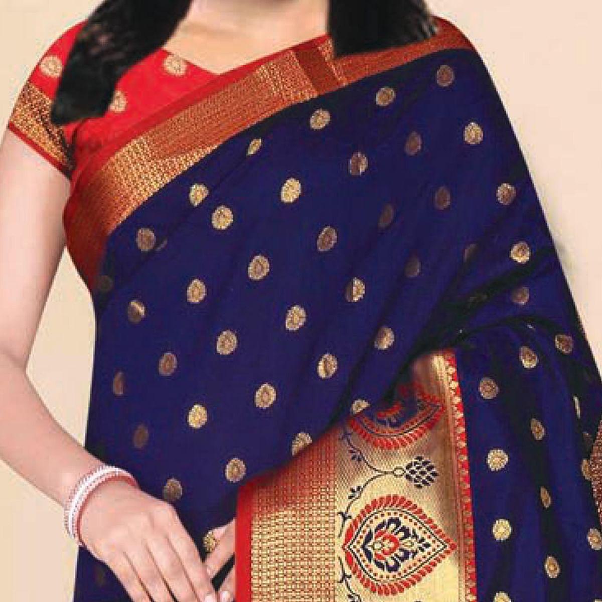 Adorable Blue Coloured Festive Wear Woven Kota Litchi Art Silk Saree - Peachmode