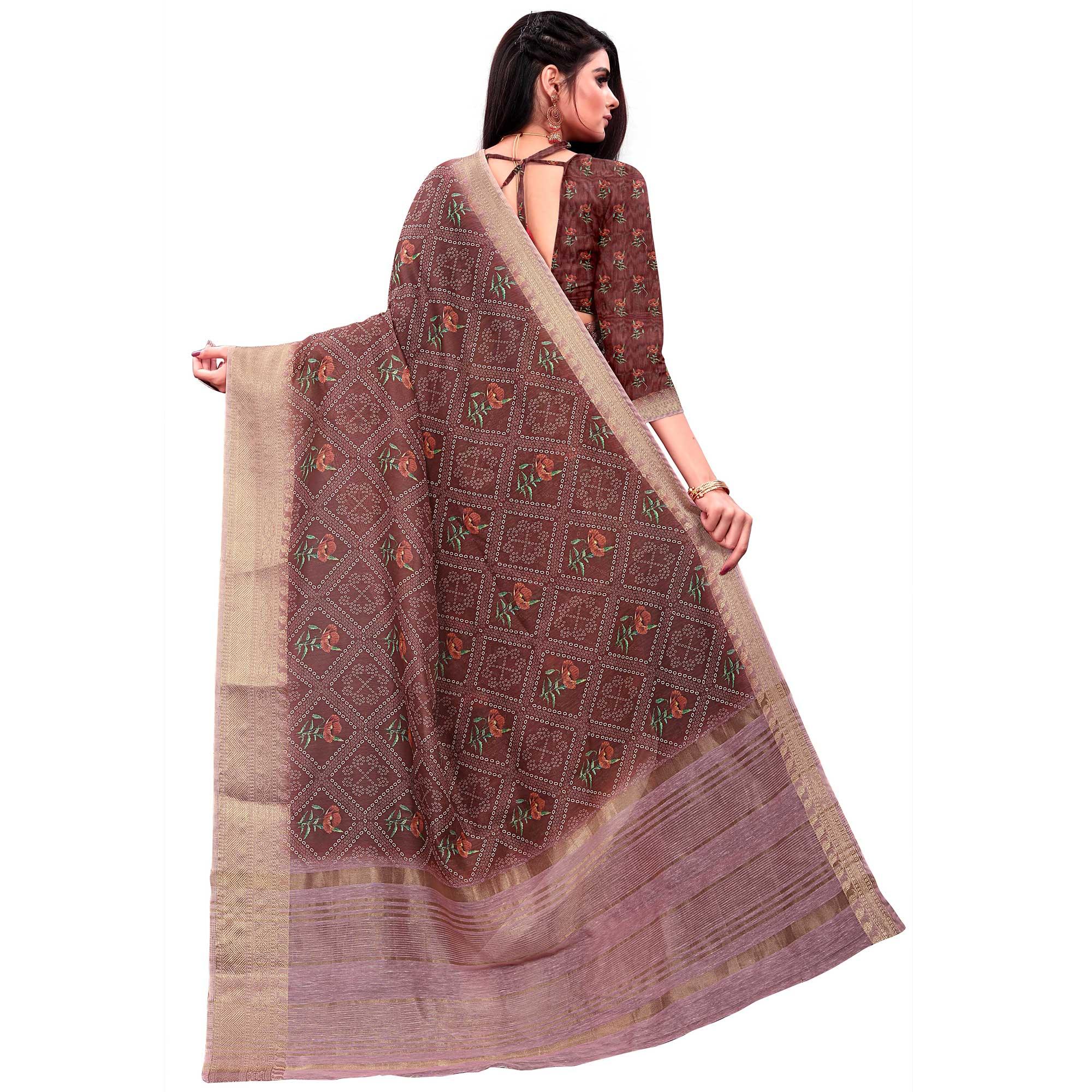 Adorable Brown Colored Festive Wear Woven Banarasi Silk Saree - Peachmode