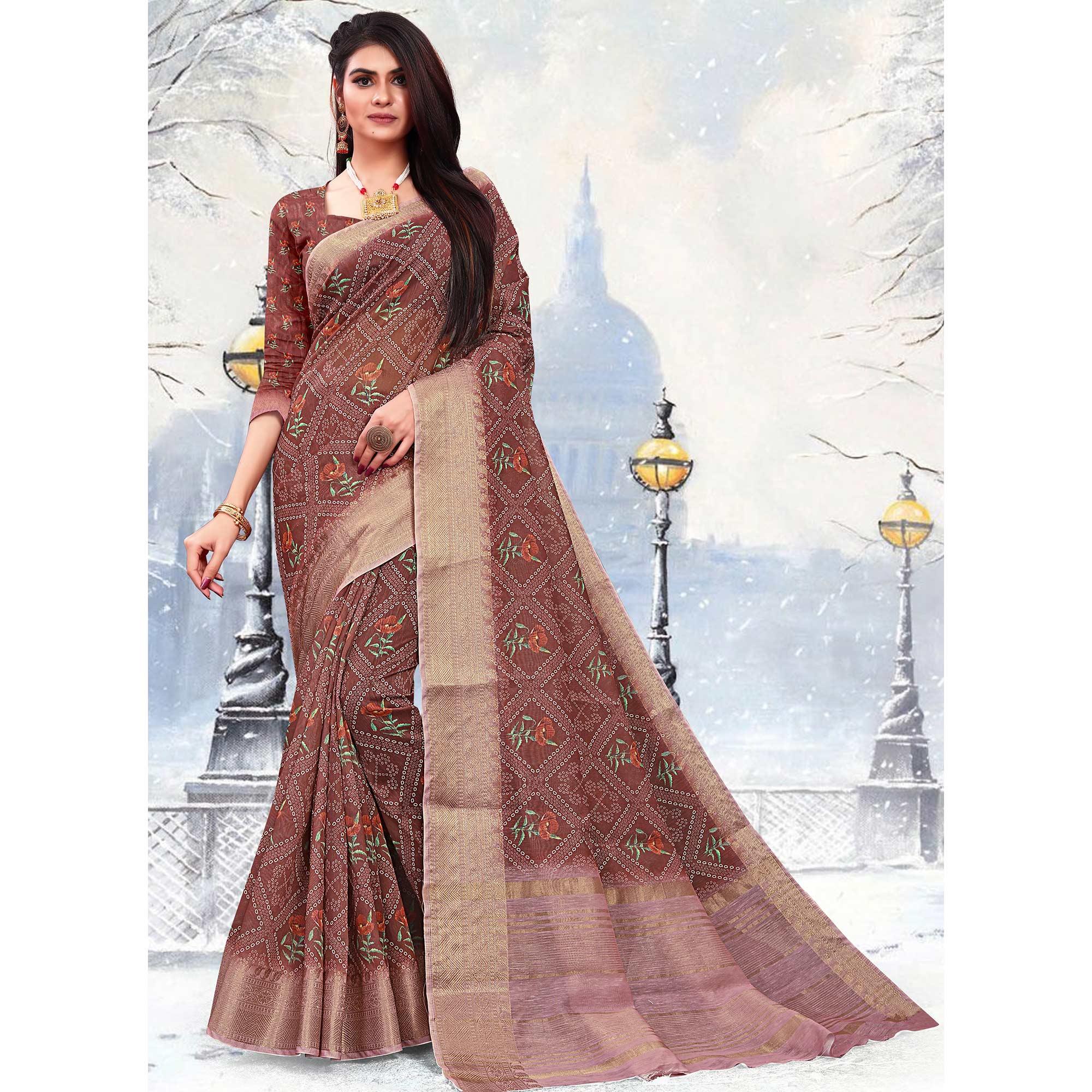 Adorable Brown Colored Festive Wear Woven Banarasi Silk Saree - Peachmode