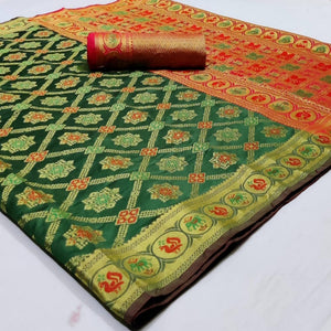 Adorable Dark Green Colored Festive Wear Woven Silk Saree - Peachmode