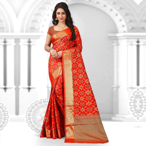 Adorable Dark Orange Colored Festive Wear Woven Silk Saree - Peachmode