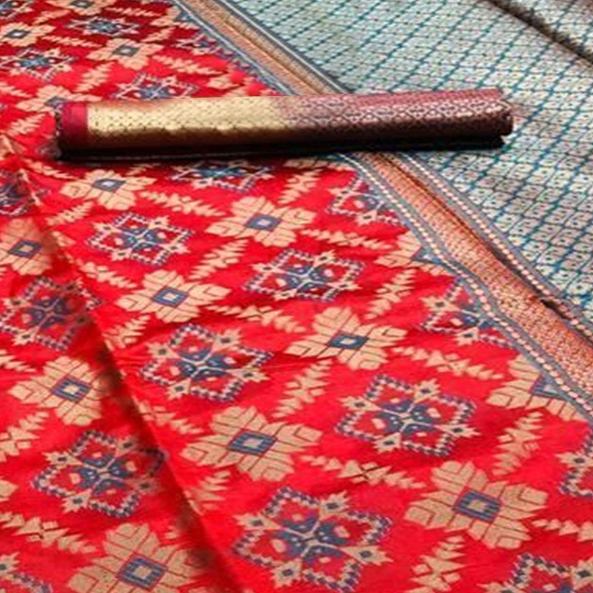 Adorable Dark Orange Colored Festive Wear Woven Silk Saree - Peachmode