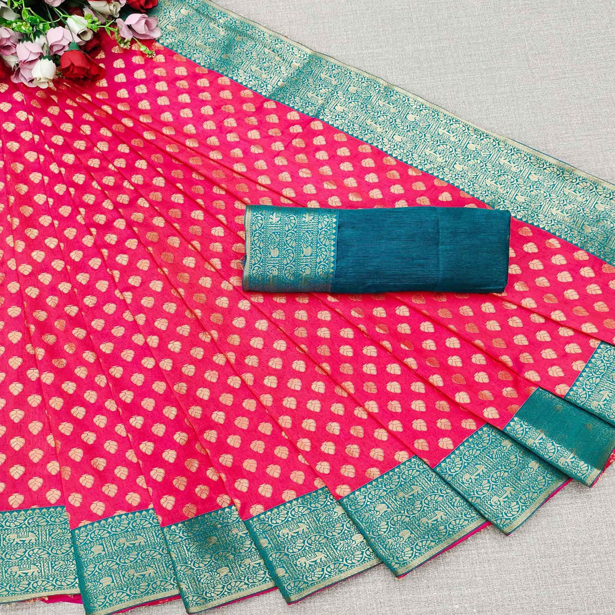 Adorable Dark Pink Colored Festive Wear Woven Sana Silk Saree - Peachmode