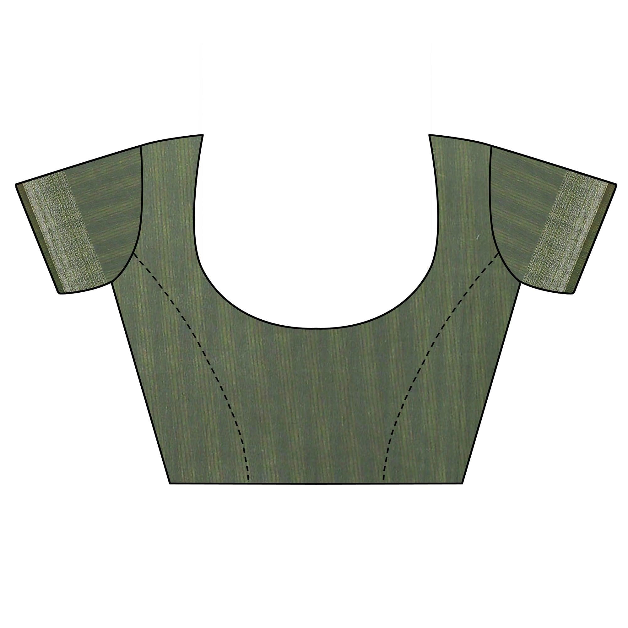 Adorable Green Colored Casual Wear Floral Printed Linen Saree - Peachmode