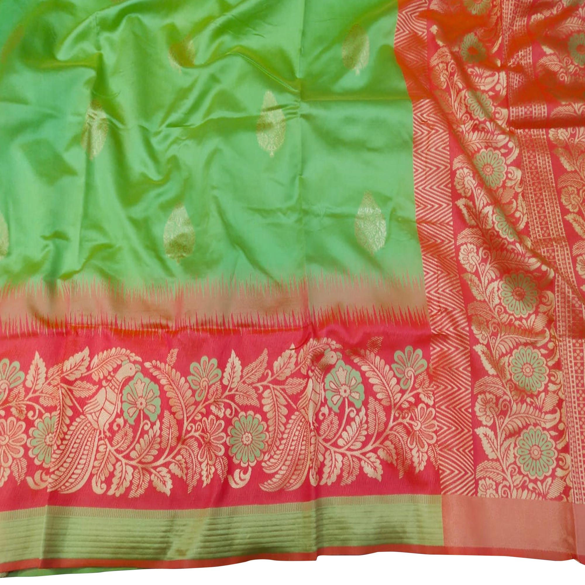 Adorable Green Colored Festive Wear Woven Banarasi Silk Saree - Peachmode