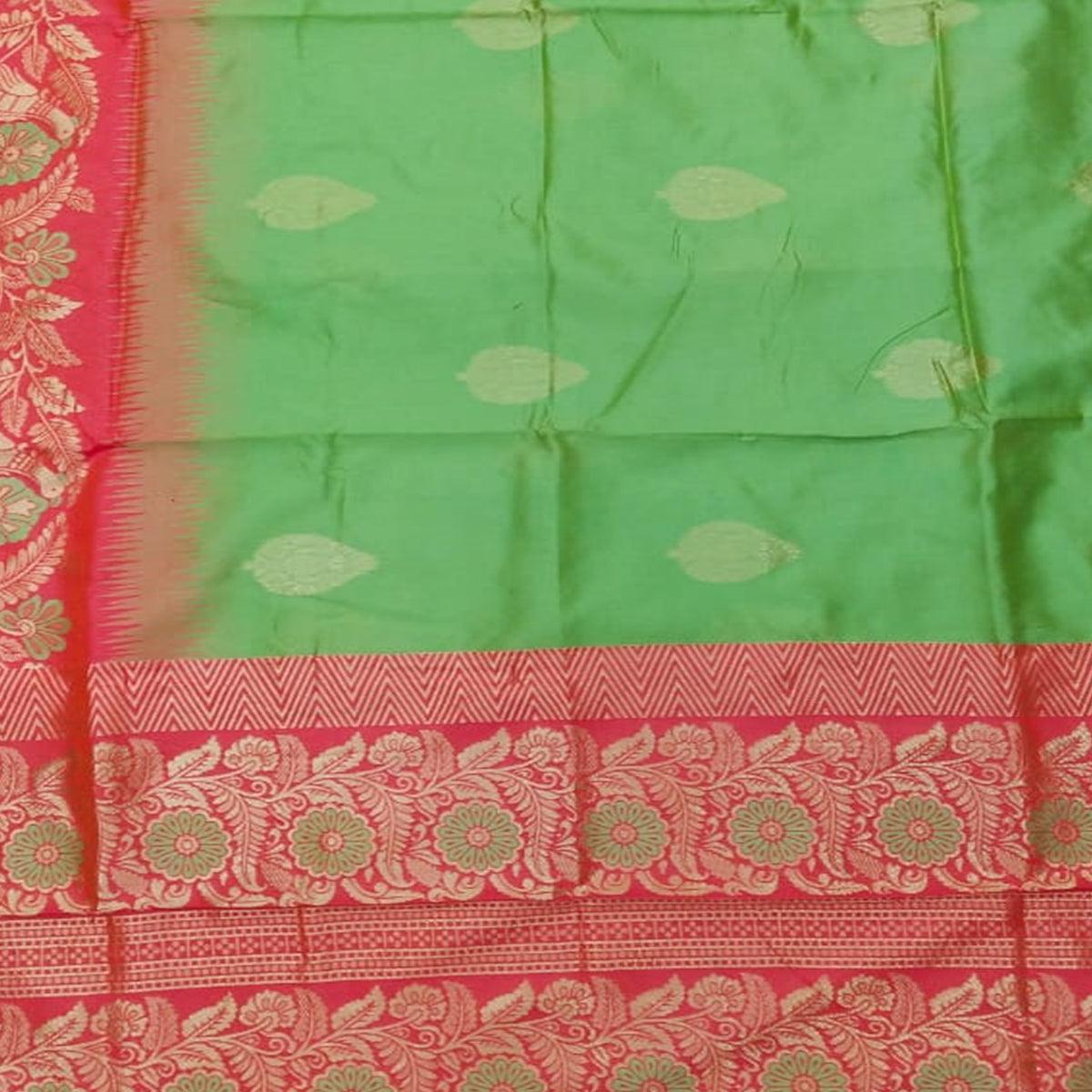 Adorable Green Colored Festive Wear Woven Banarasi Silk Saree - Peachmode