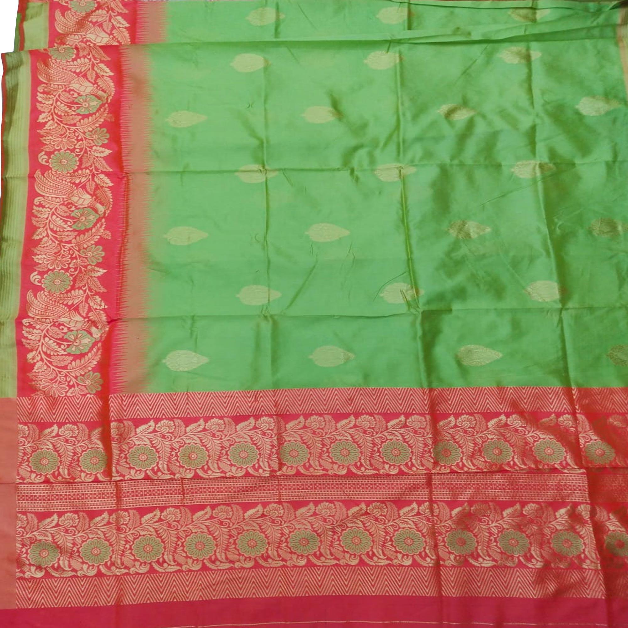 Adorable Green Colored Festive Wear Woven Banarasi Silk Saree - Peachmode