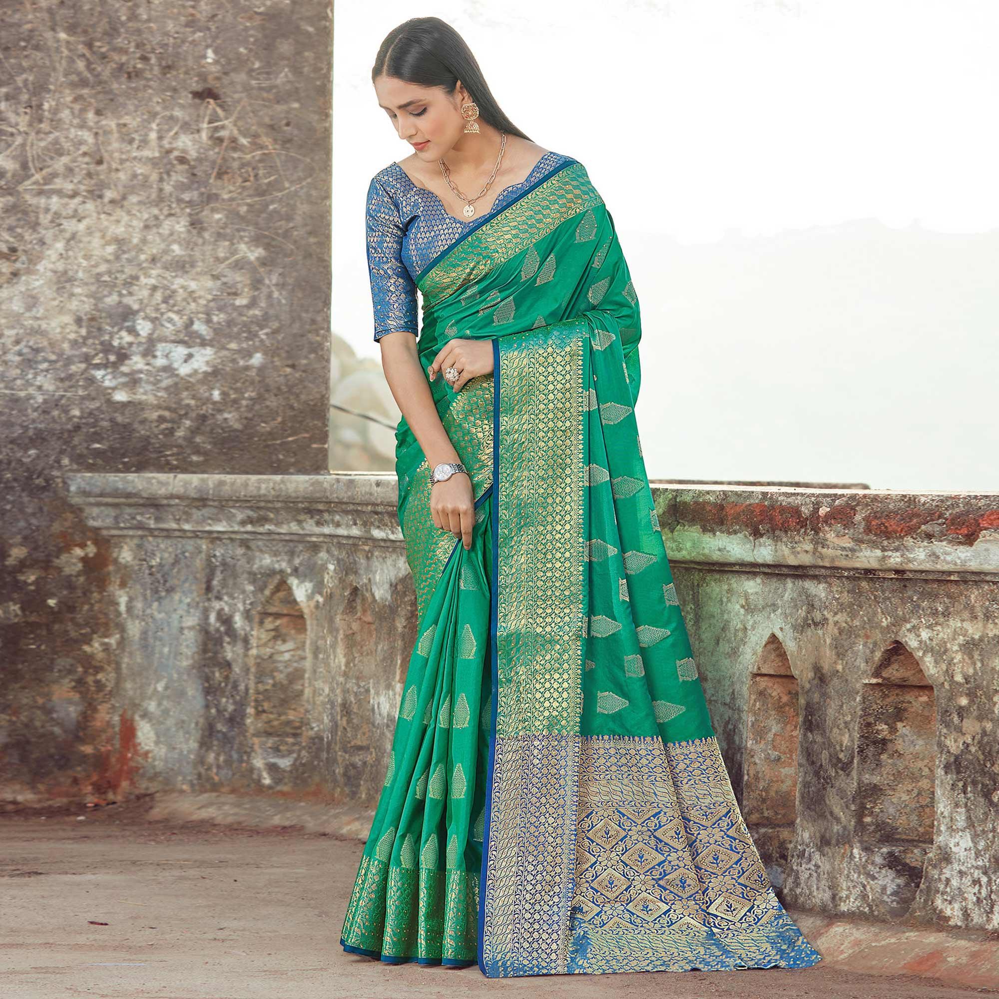 Adorable Green Colored Festive Wear Woven Silk Saree - Peachmode