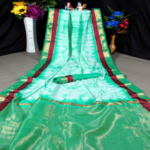 Adorable Green Colored Festive Wear Woven Tussar Silk Saree - Peachmode