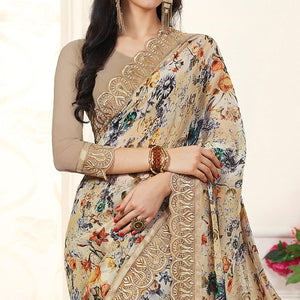Adorable Light Brown Colored Partywear Printed Georgette Saree - Peachmode