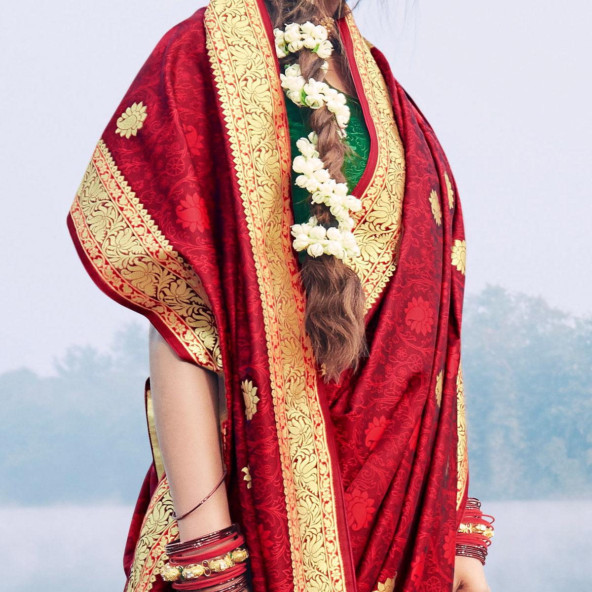 Adorable Maroon Colored Festive Wear Woven Banarasi Silk Saree - Peachmode