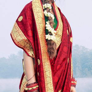 Adorable Maroon Colored Festive Wear Woven Banarasi Silk Saree - Peachmode