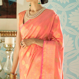 Adorable Orange Colored Festive Wear Sana Two Tone Silk Saree - Peachmode
