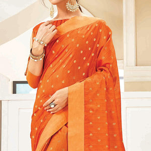 Adorable Orange Colored Festive Wear Woven Handloom Silk Saree With Tassels - Peachmode