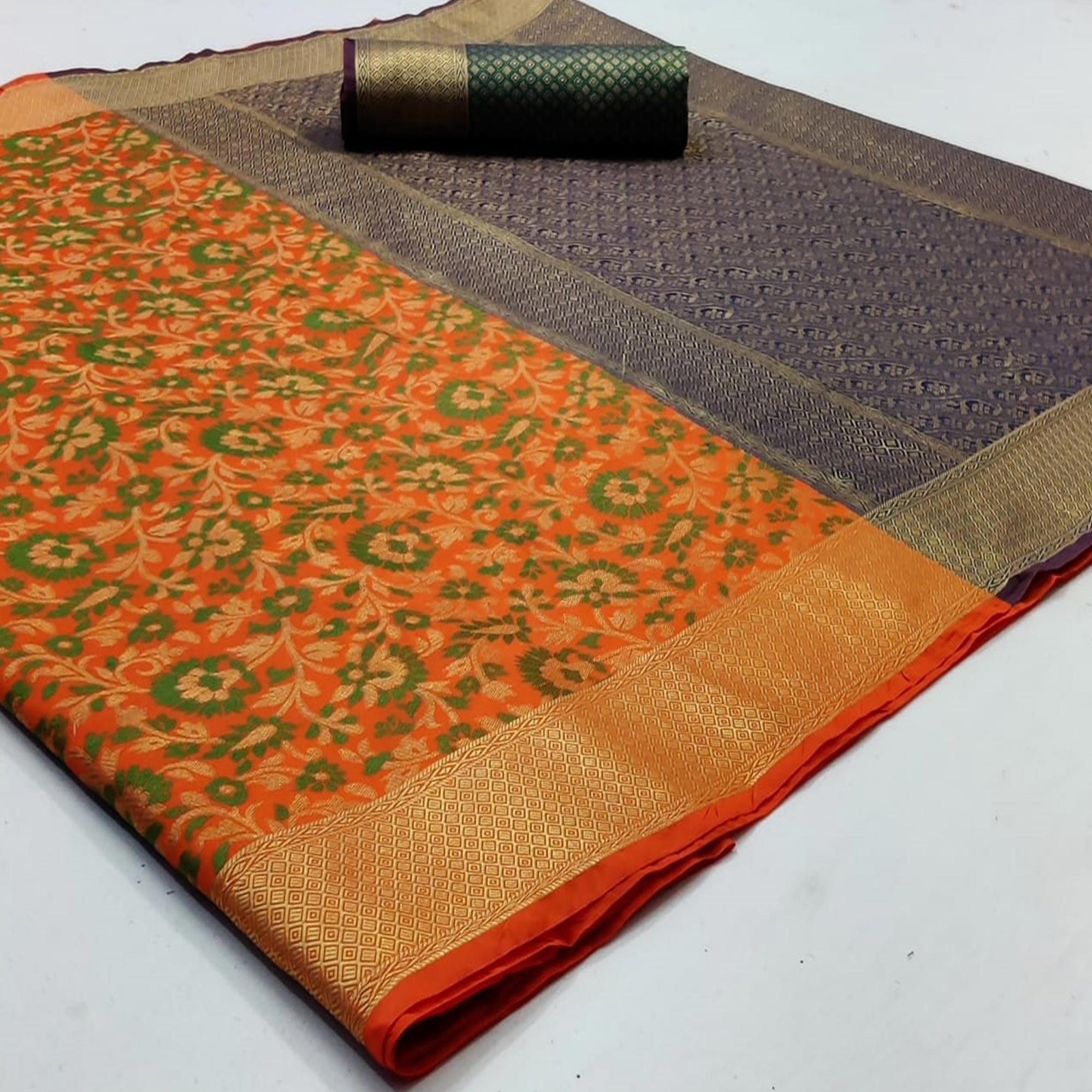 Adorable Orange Colored Festive Wear Woven Patola Silk Saree - Peachmode
