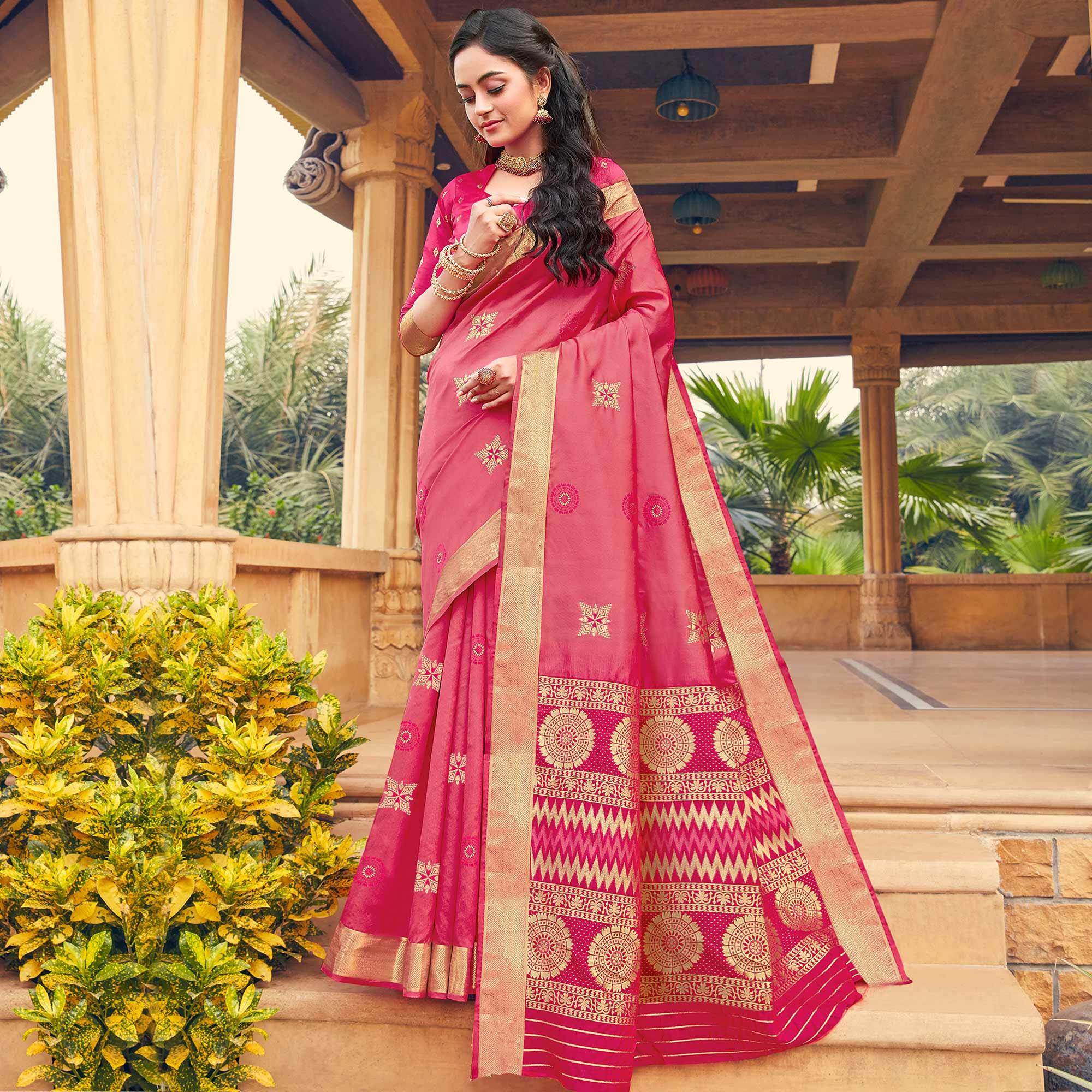 Adorable Pink Colored Festive Wear Woven Silk Saree - Peachmode