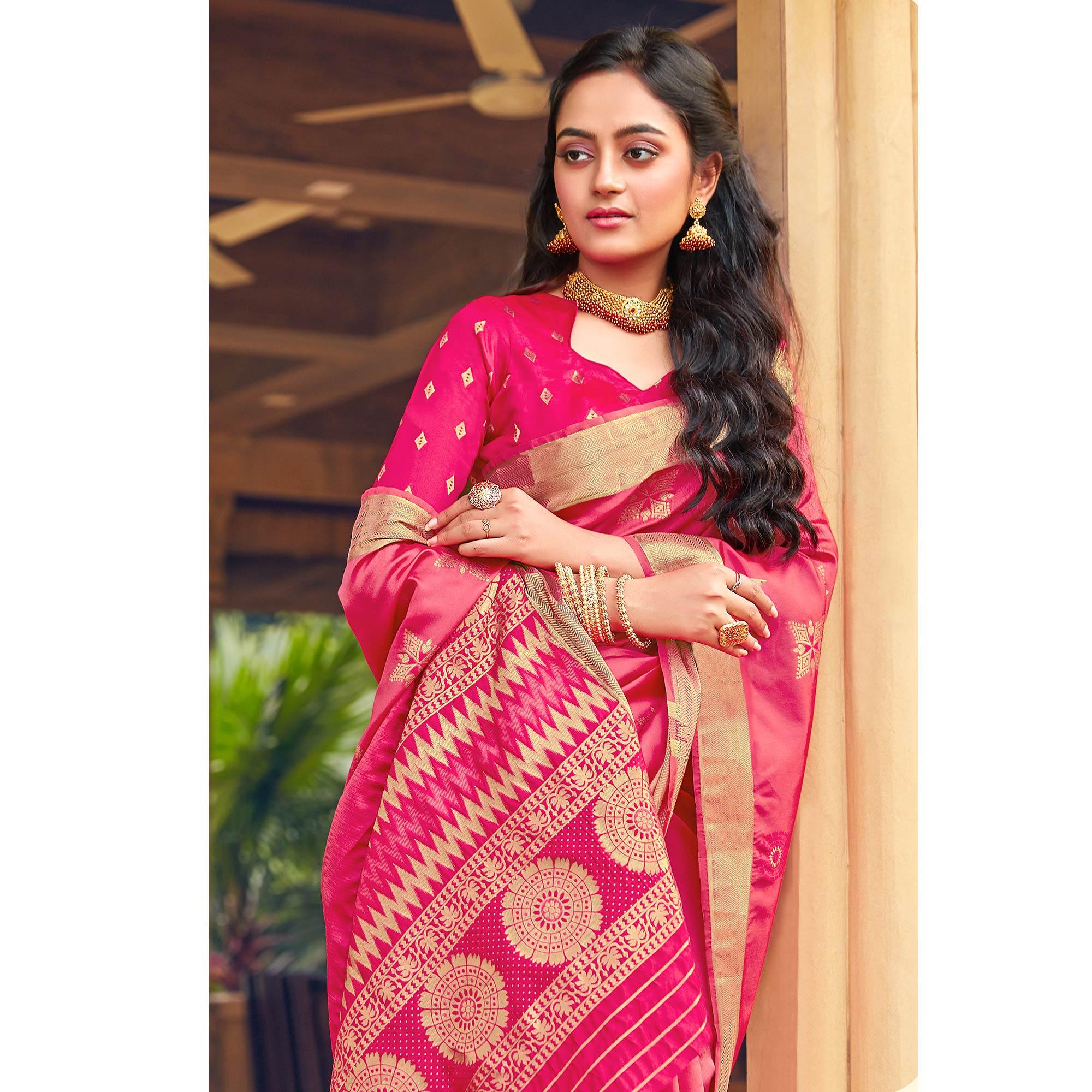 Adorable Pink Colored Festive Wear Woven Silk Saree - Peachmode