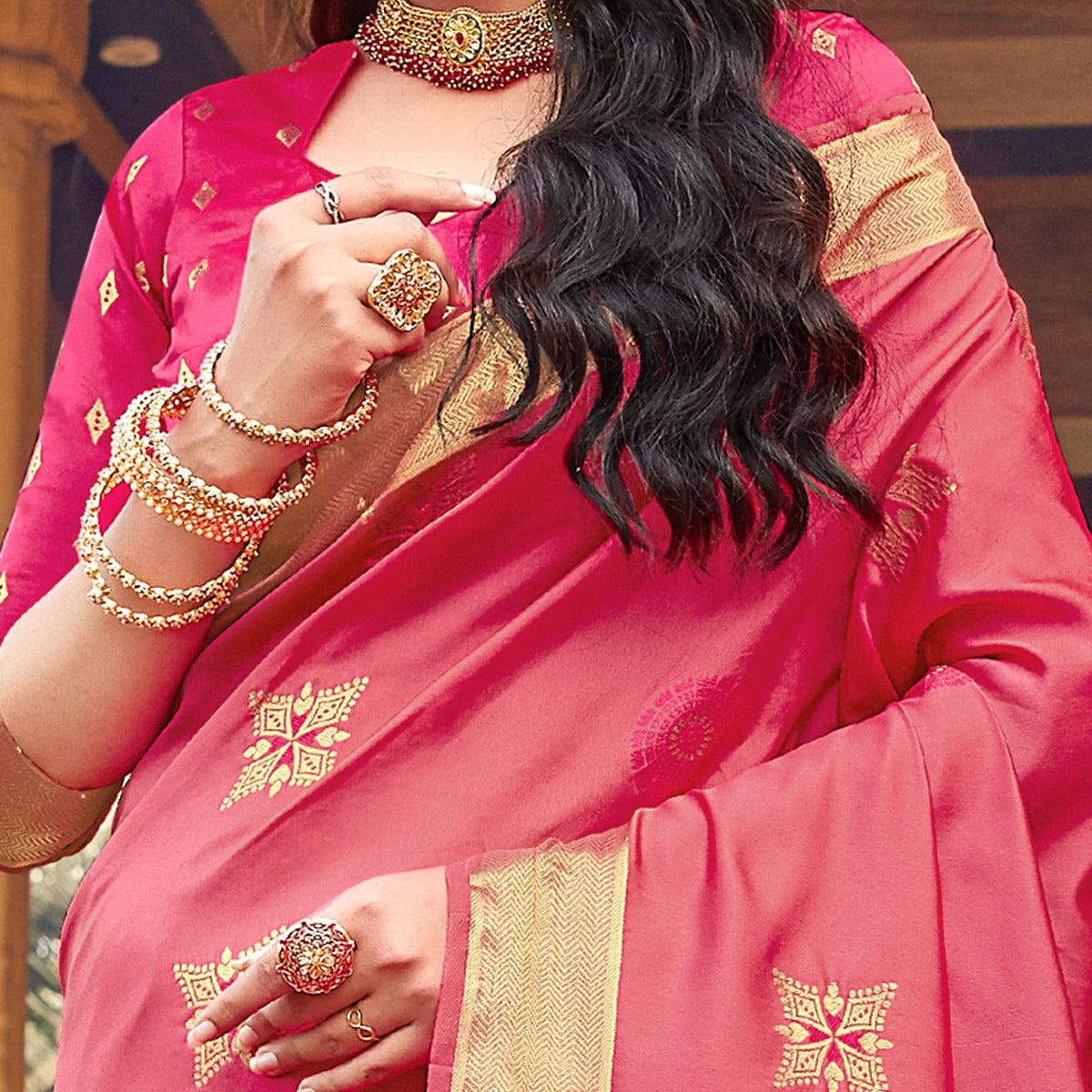 Adorable Pink Colored Festive Wear Woven Silk Saree - Peachmode