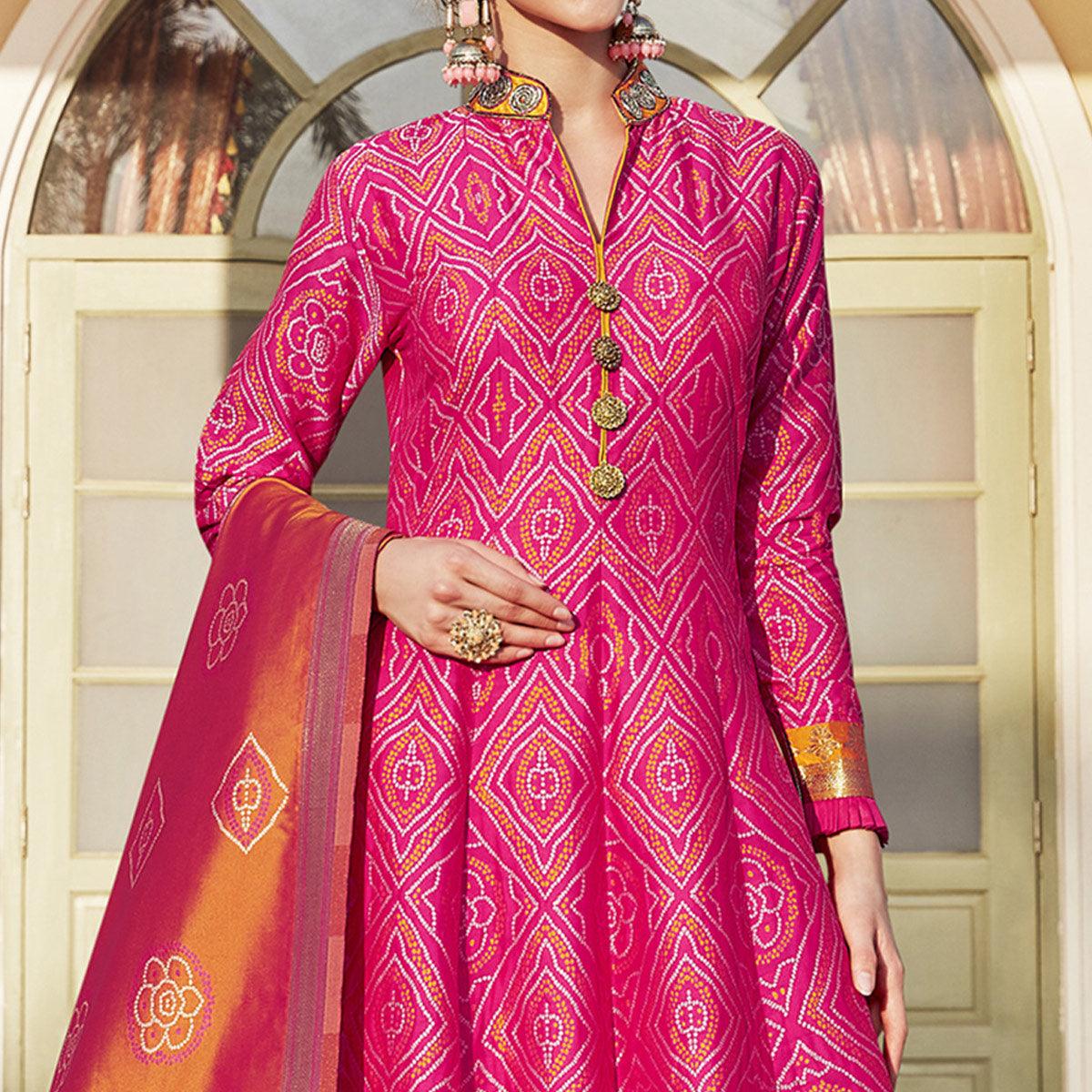 Adorable Pink Colored Partywear Designer Jacquard Weaving Salwar Suit - Peachmode