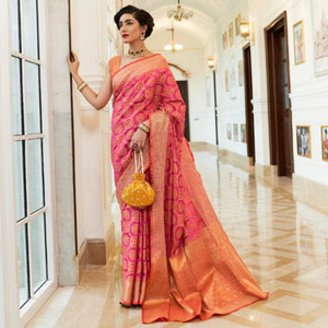 Adorable Pink Coloured Festive Wear Indian Patola Woven Silk Saree - Peachmode