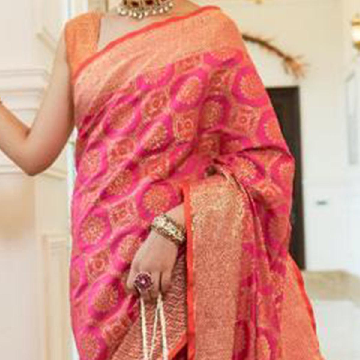 Adorable Pink Coloured Festive Wear Indian Patola Woven Silk Saree - Peachmode