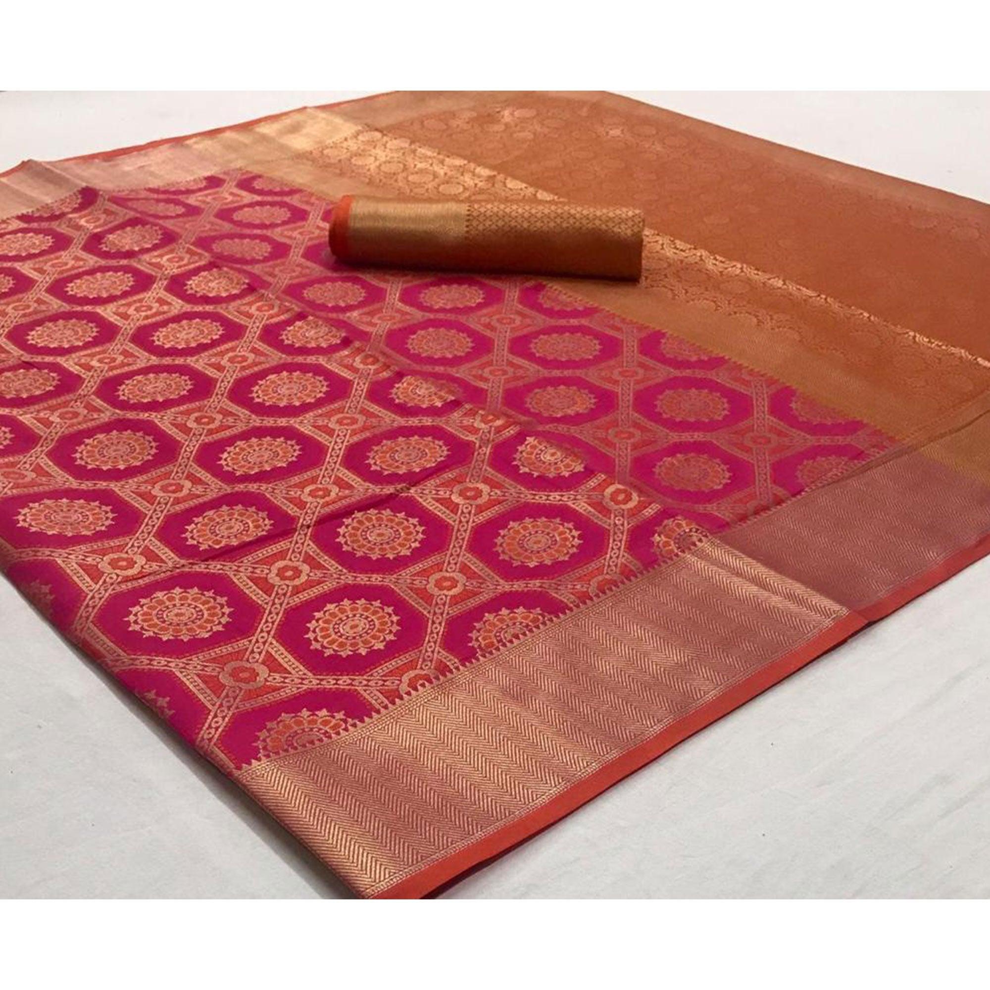 Adorable Pink Coloured Festive Wear Indian Patola Woven Silk Saree - Peachmode