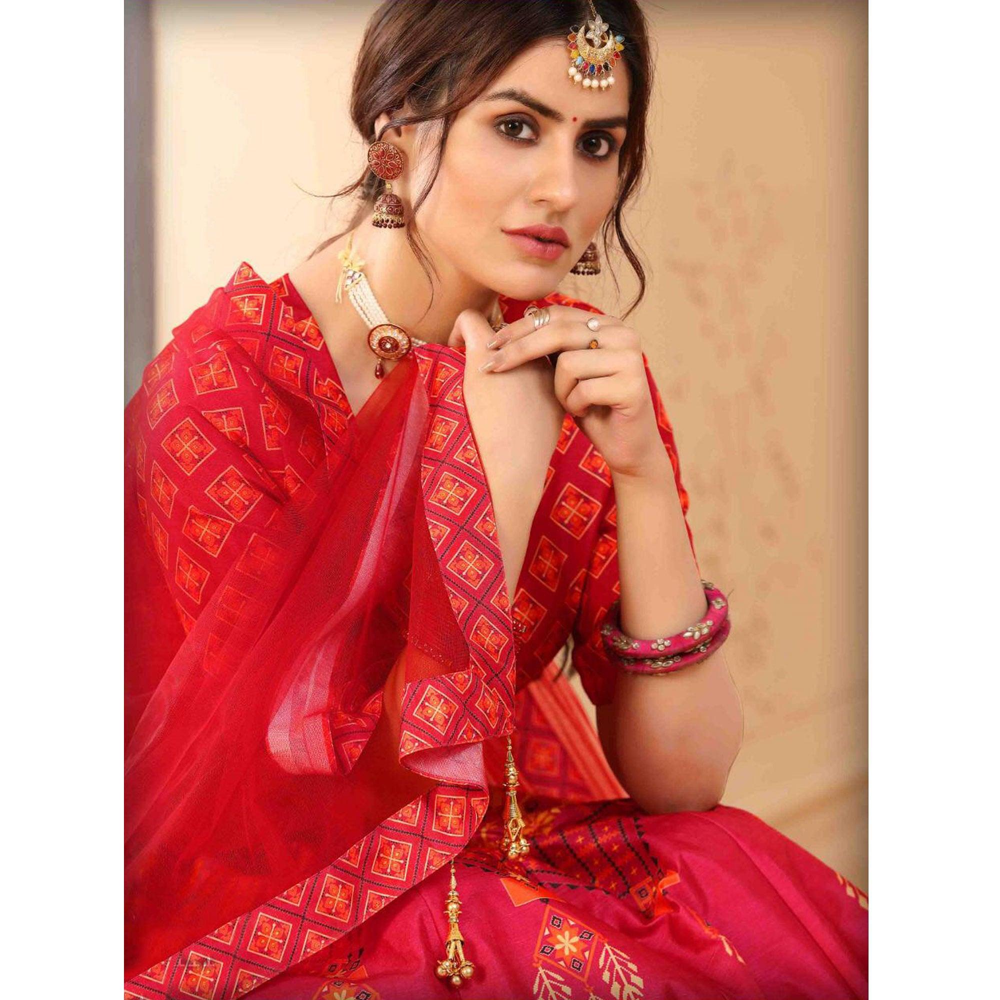 Adorable Pink Coloured Partywear Digital Printed Art Silk Lehenga Choli - Peachmode