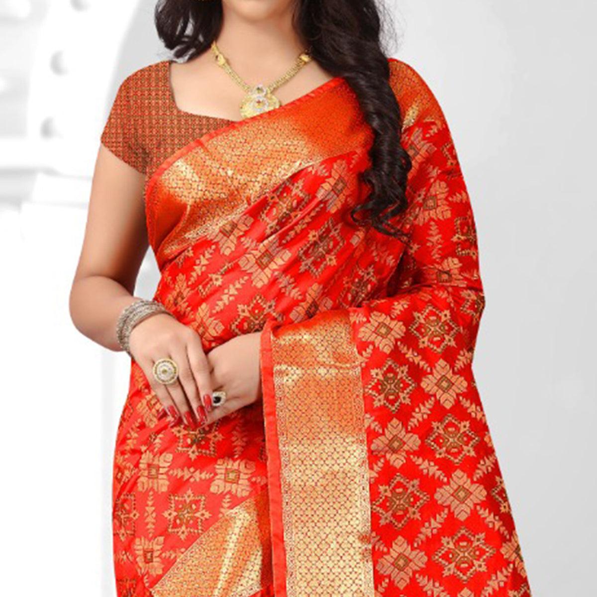Adorable Red Colored Festive Wear Woven Banarasi Silk Saree - Peachmode