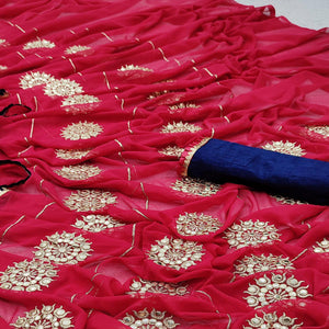Adorable Red Colored Partywear Embroidered Georgette Saree - Peachmode