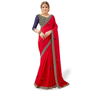 Adorable Red Colored Partywear Georgette Saree - Peachmode