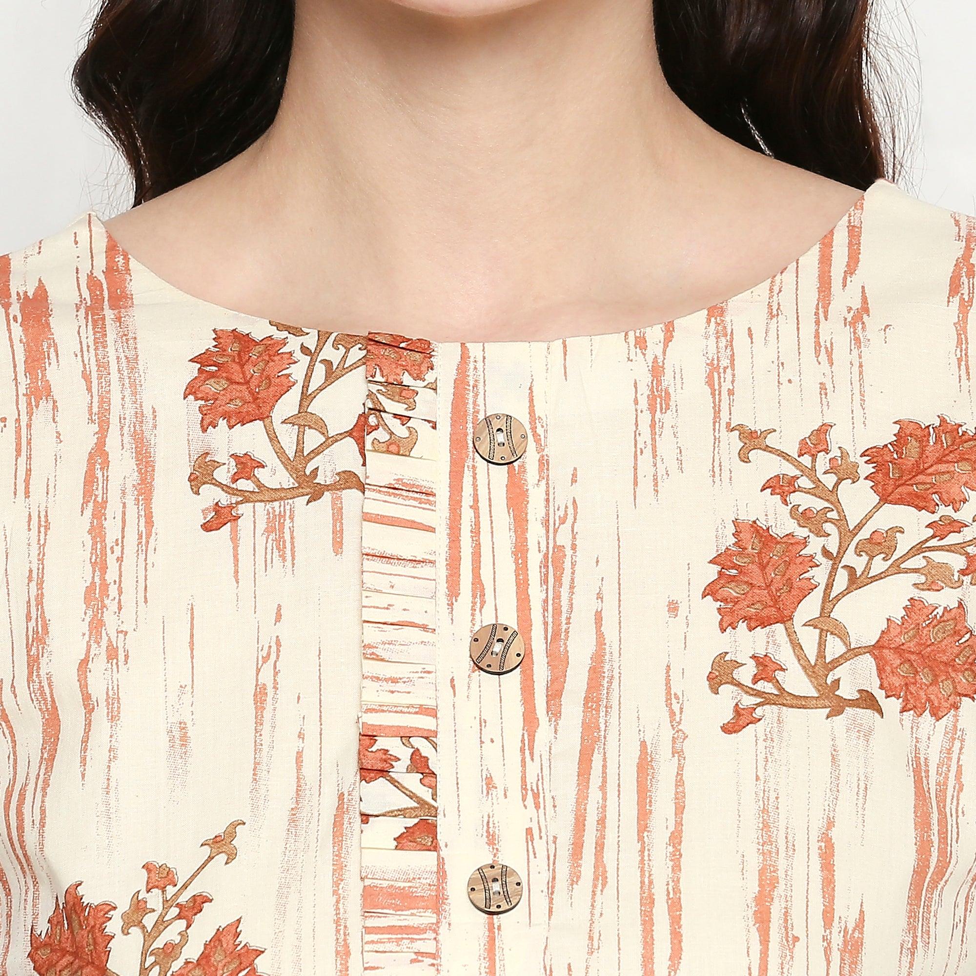 Adorable White-Mauve Colored Casual Wear Floral Printed Cotton Kurti With Dupatta - Peachmode