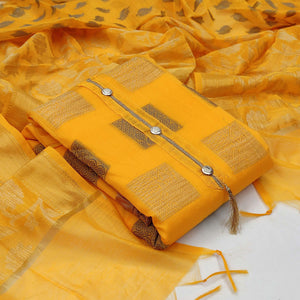 Adorable Yellow Colored Casual Wear Woven Banarasi Jacquard Dress Material - Peachmode