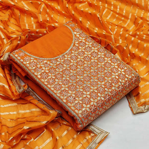 Adorable Yellow Colored Festive Wear Embroidered Heavy Modal Silk Dress Material - Peachmode